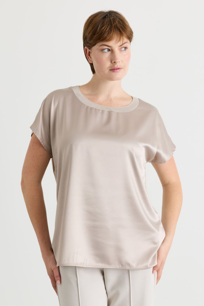 T-shirt in jersey e raso - BEIGE - Intrend - 2