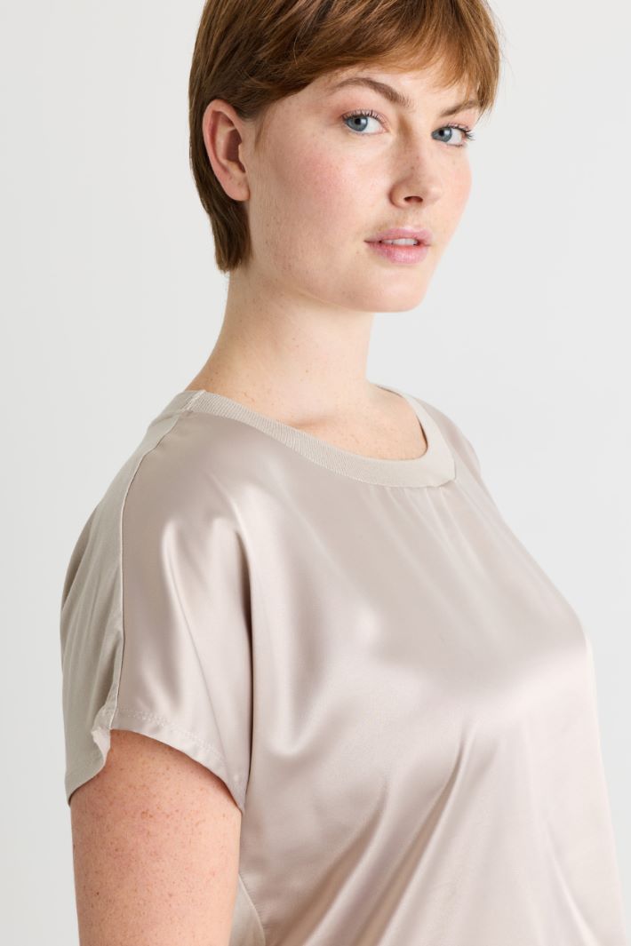 T-shirt in jersey e raso - BEIGE - Intrend - 3