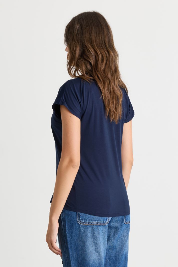 Satin-Front Jersey T-shirt - BLUE - Intrend - 4