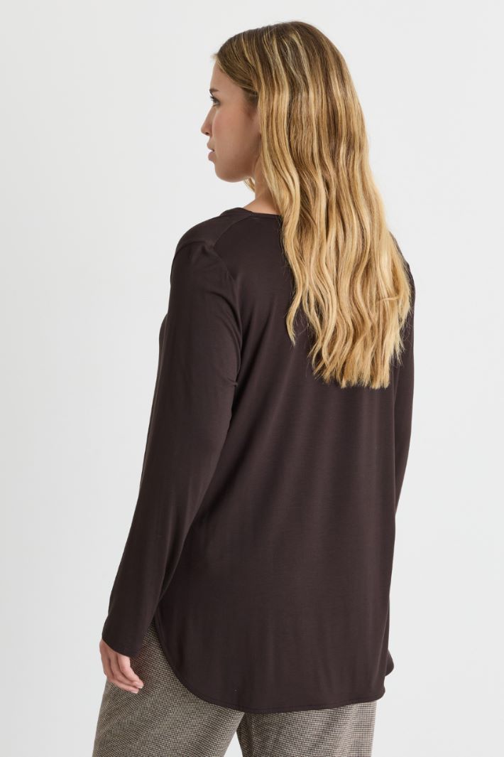 T-shirt con scollo drappeggiato - MARRONE - Intrend - 4