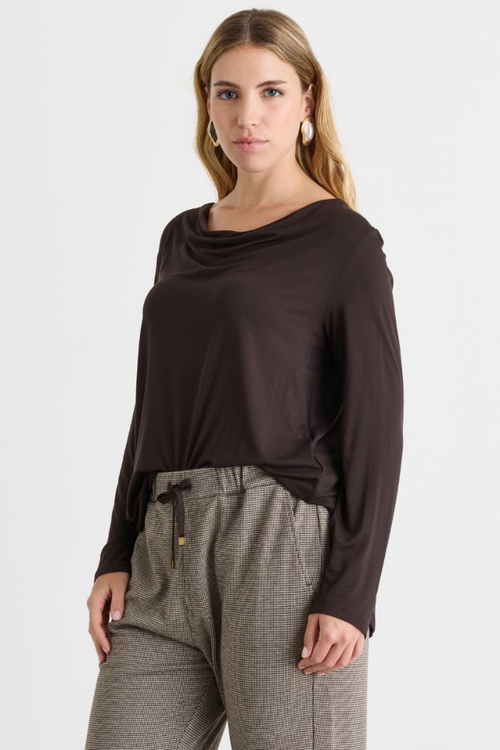 T-shirt con scollo drappeggiato - MARRONE - Intrend - 2
