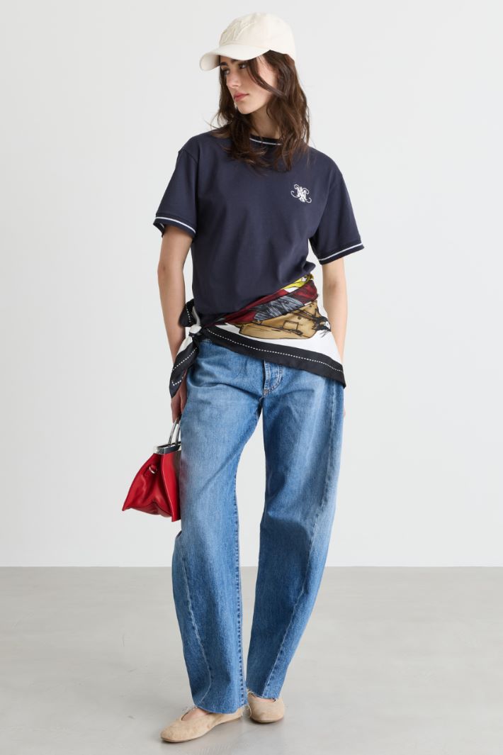 T-shirt in jersey con stemma - BLU BIANCO - Intrend
