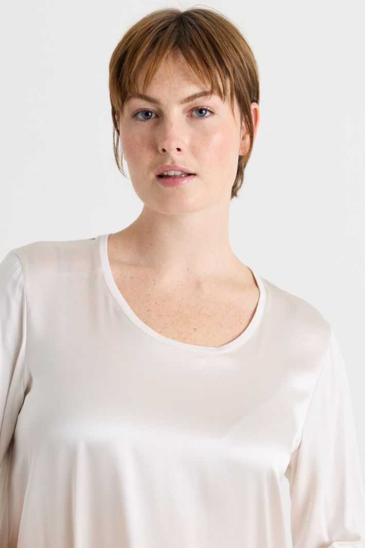 T-shirt in jersey e raso - AVORIO - Intrend - 3
