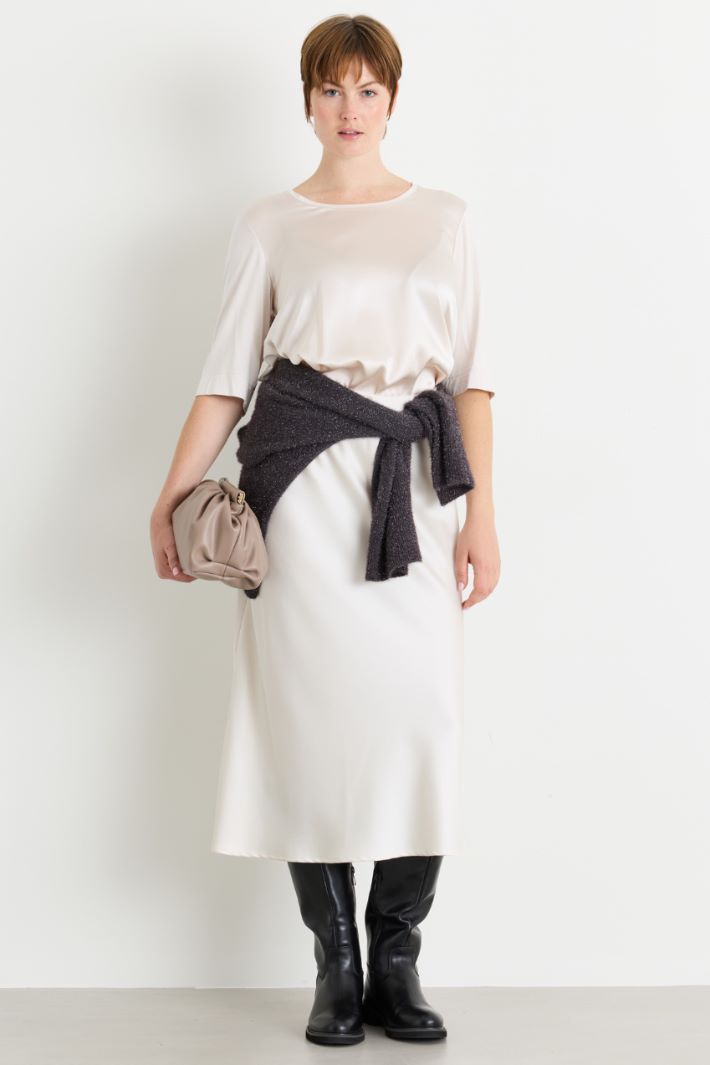 T-shirt in jersey e raso - AVORIO - Intrend