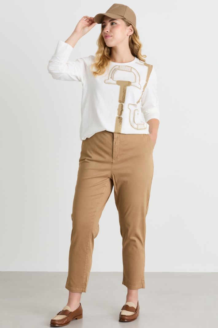 T-shirt in jersey con applicazione - BIANCO - Intrend