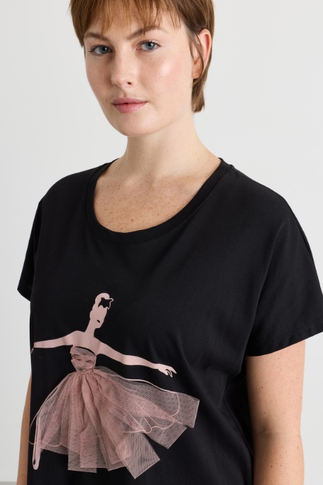 T-shirt in jersey con applicazione in tulle
