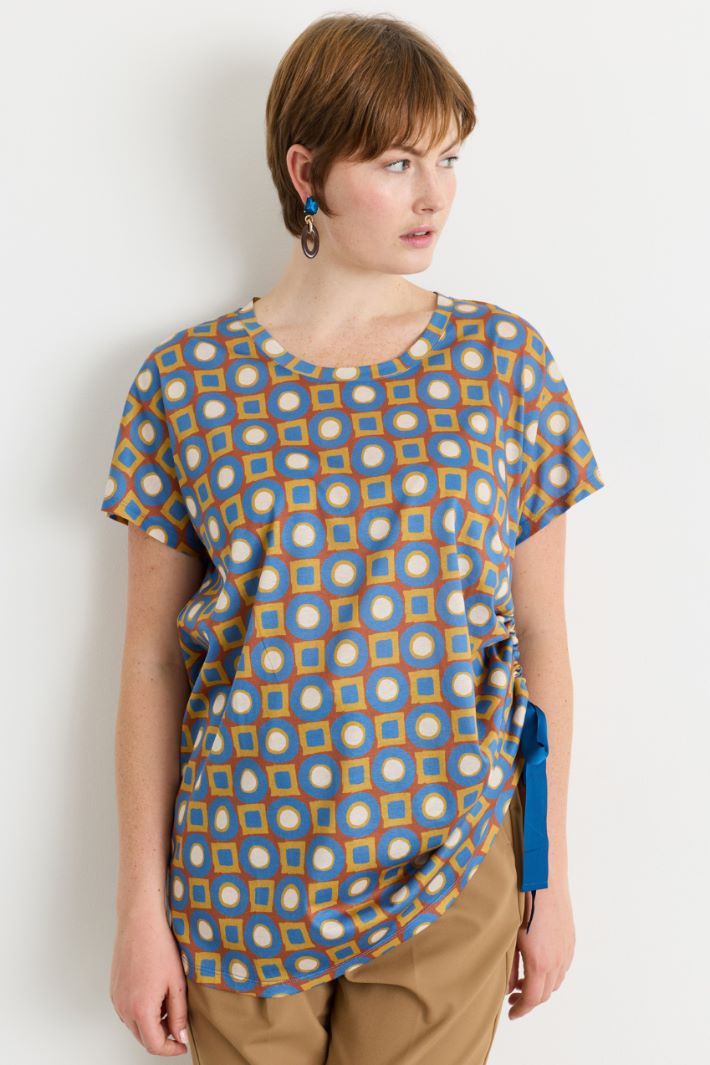 T-shirt con drappeggio regolabile - ARANCIONE AZZURRO - Intrend - 2