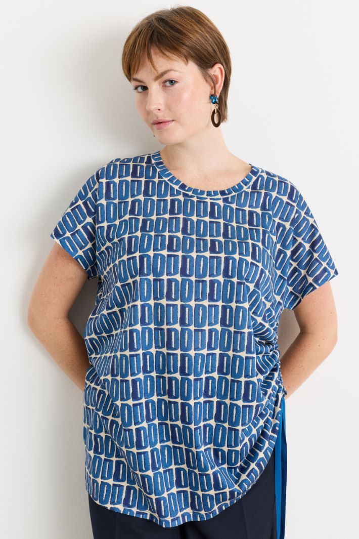 T-shirt con drappeggio regolabile - AZZURRO BIANCO - Intrend - 2