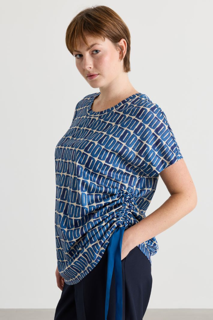 T-shirt con drappeggio regolabile - AZZURRO BIANCO - Intrend - 3