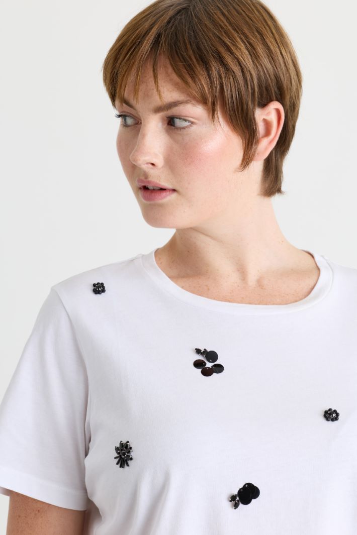 T-shirt in jersey con ricamo - BIANCO - Intrend - 3