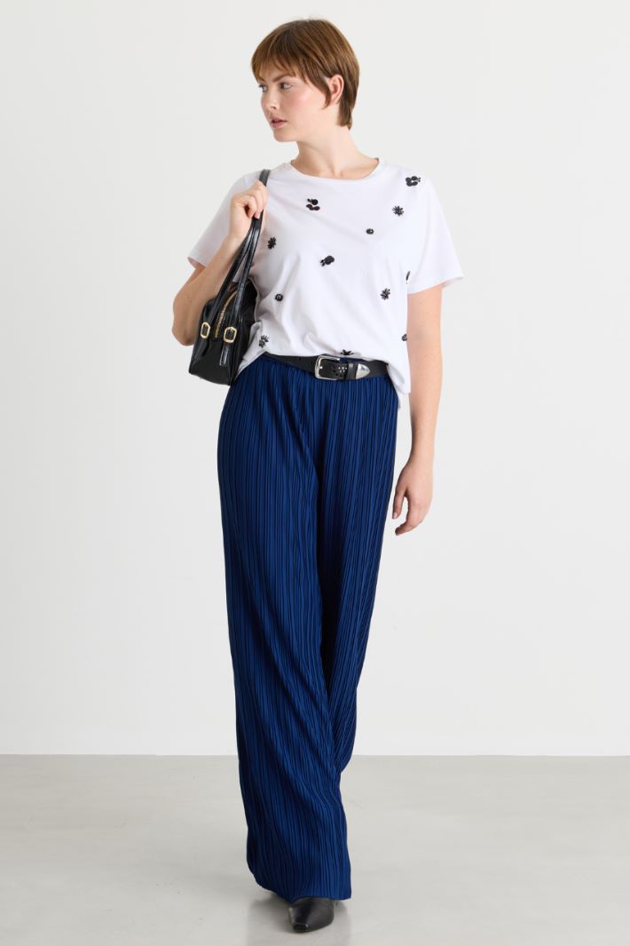 T-shirt in jersey con ricamo - BIANCO - Intrend