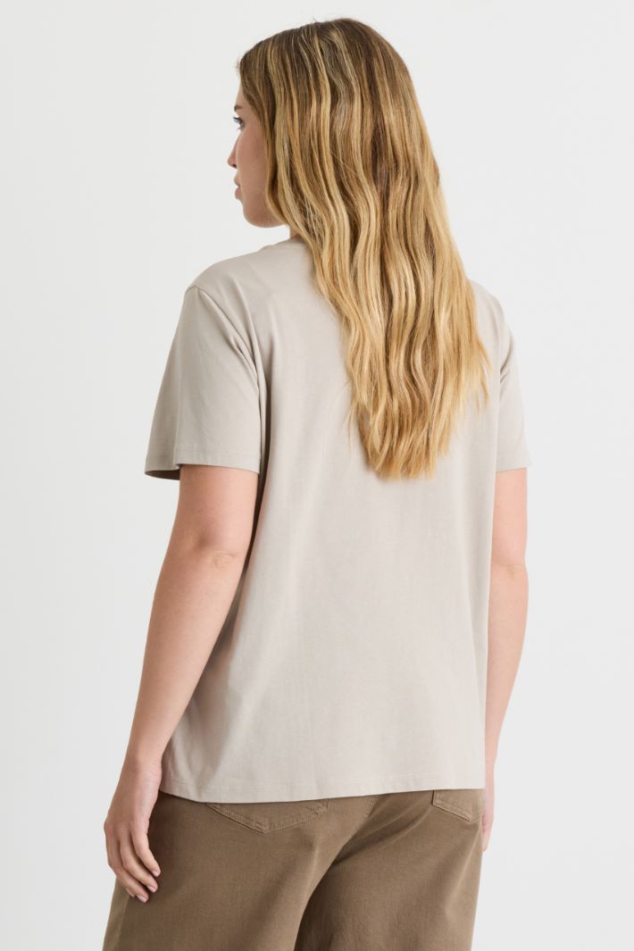 T-shirt in jersey con ricamo - BEIGE - Intrend - 4