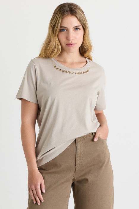 Embroidered jersey T-shirt - Intrend