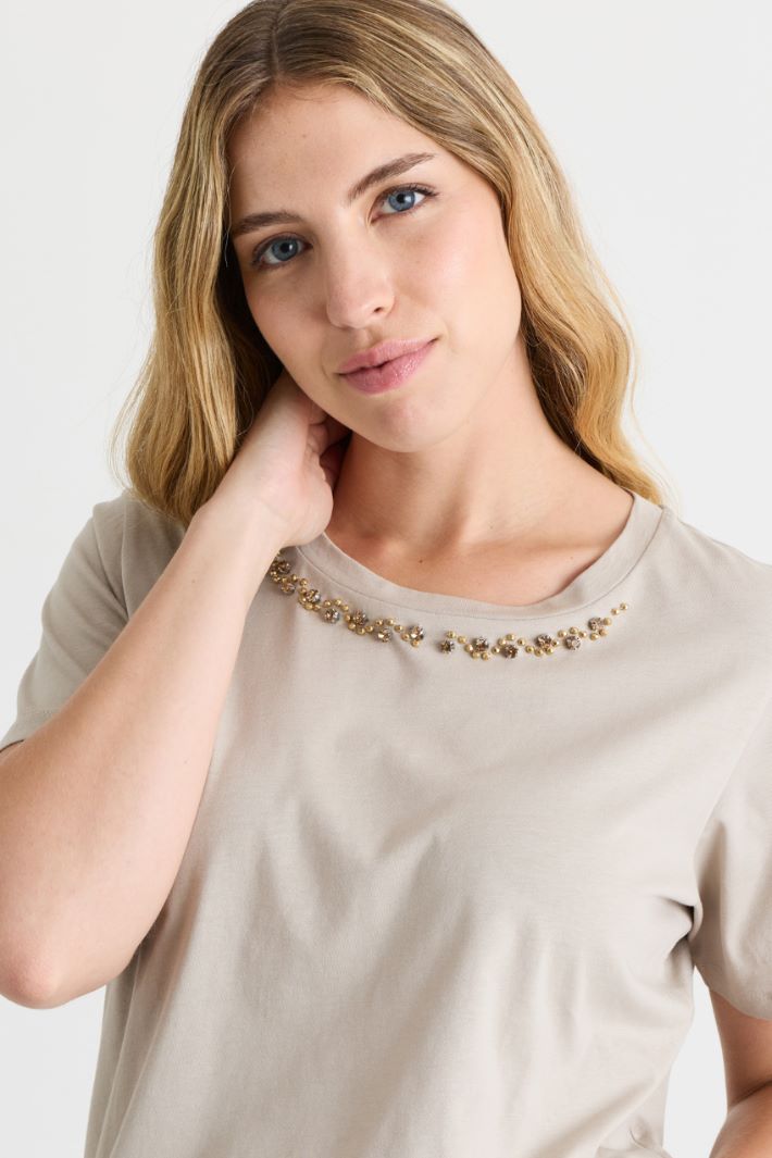 T-shirt in jersey con ricamo - BEIGE - Intrend - 3