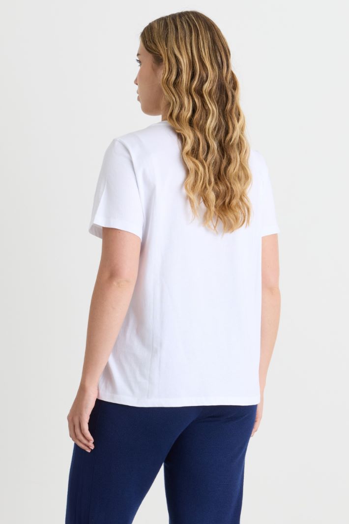 T-shirt in jersey con stampa floccata - BIANCO BLU - Intrend - 4