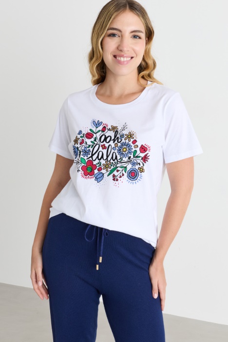 Flocked-print jersey T-shirt - Intrend