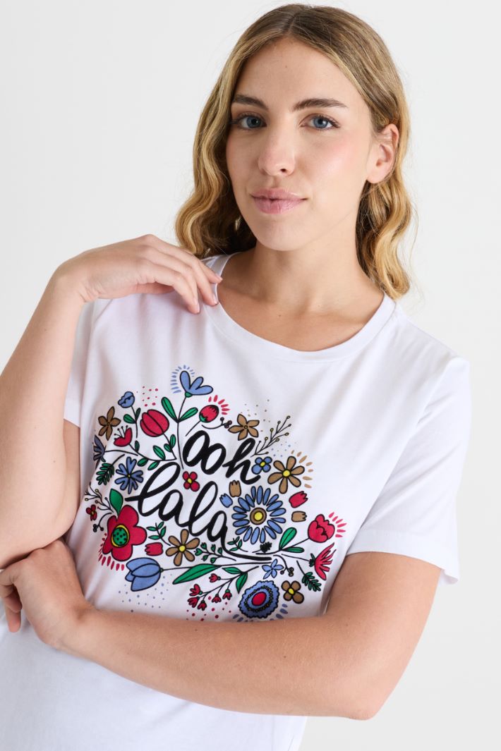 T-shirt in jersey con stampa floccata - BIANCO BLU - Intrend - 3