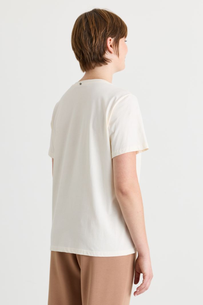 T-shirt in jersey con stampa floccata - BIANCO ORO - Intrend - 4