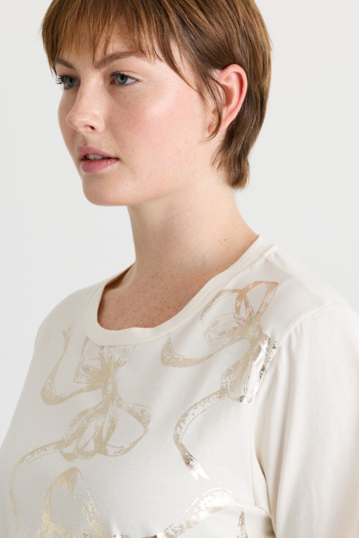 T-shirt in jersey con stampa floccata - BIANCO ORO - Intrend - 3