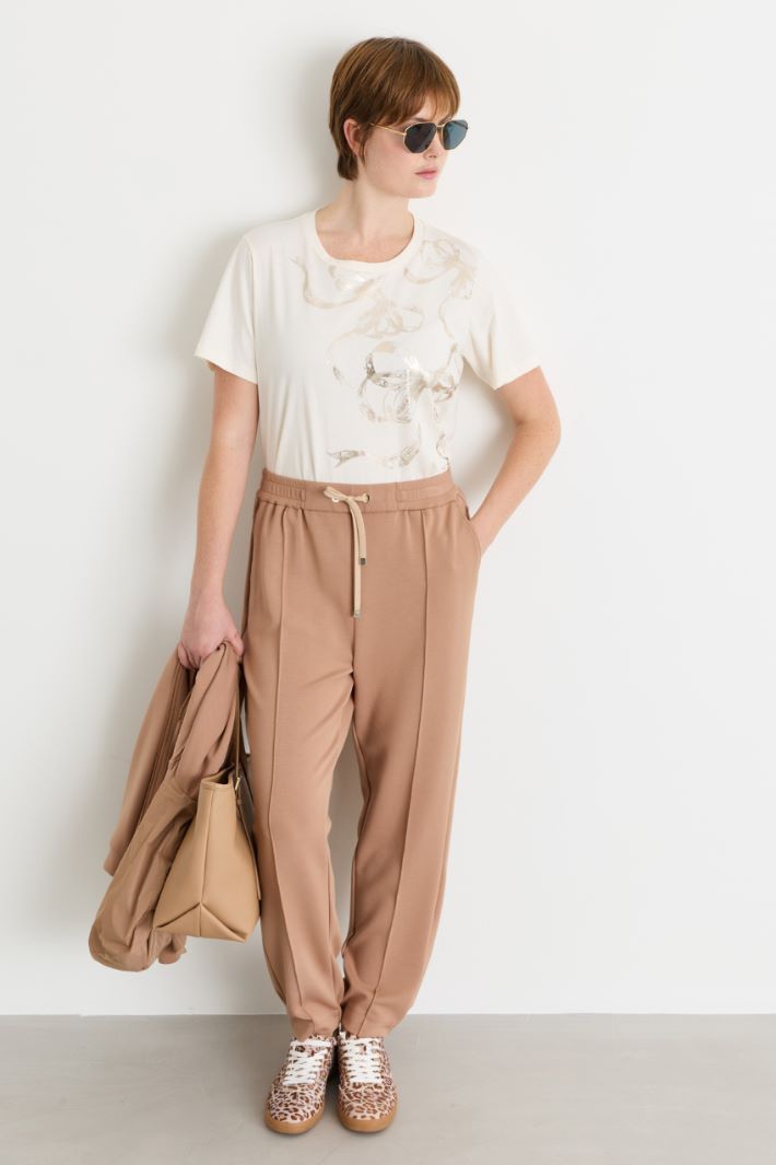 T-shirt in jersey con stampa floccata - BIANCO ORO - Intrend