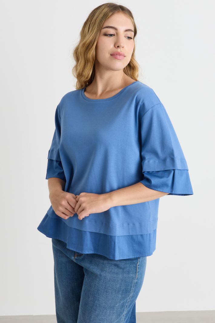 T-shirt in jersey e raso - AZZURRO - Intrend - 2