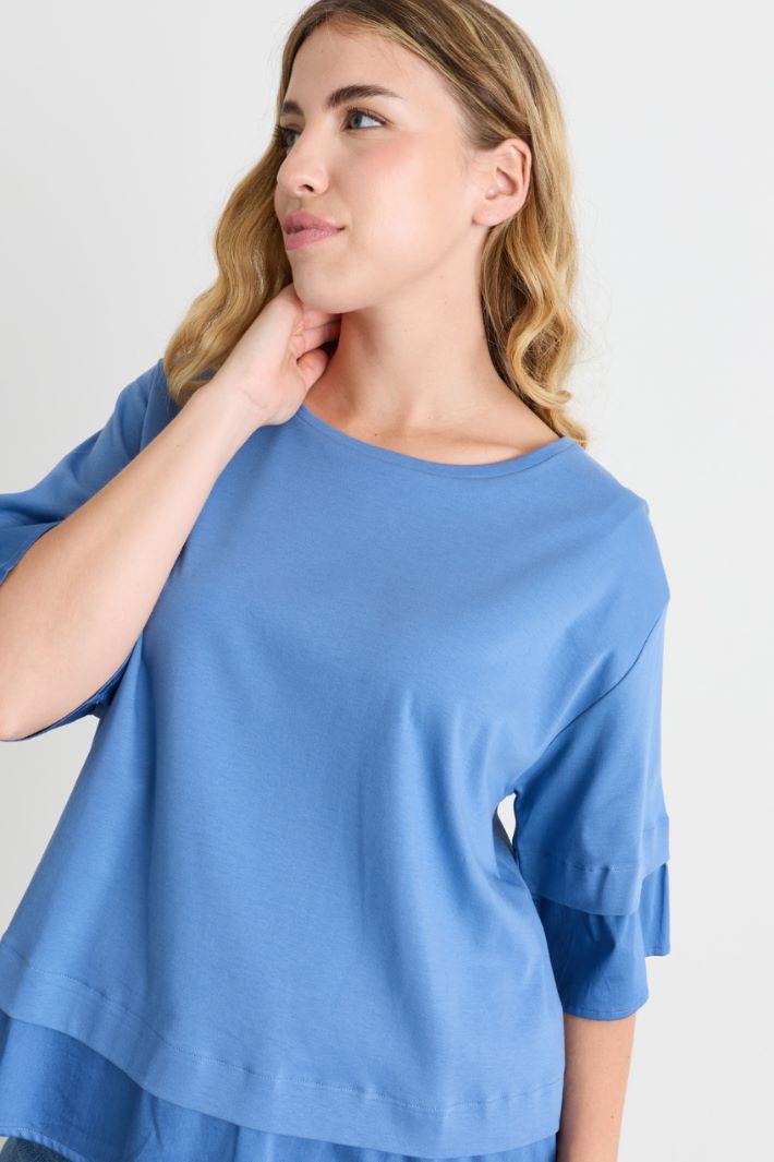 T-shirt in jersey e raso - AZZURRO - Intrend - 3