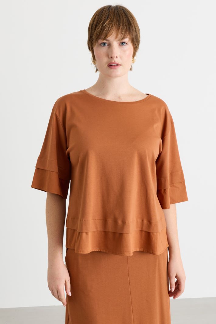 T-shirt in jersey e raso - ARANCIONE - Intrend - 2