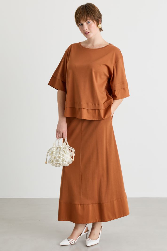 T-shirt in jersey e raso - ARANCIONE - Intrend