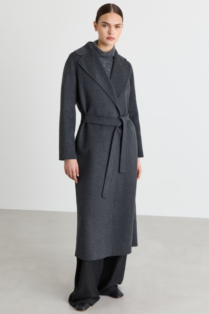 Manteau ceinturé en drap de laine - GRIS - Intrend - 2