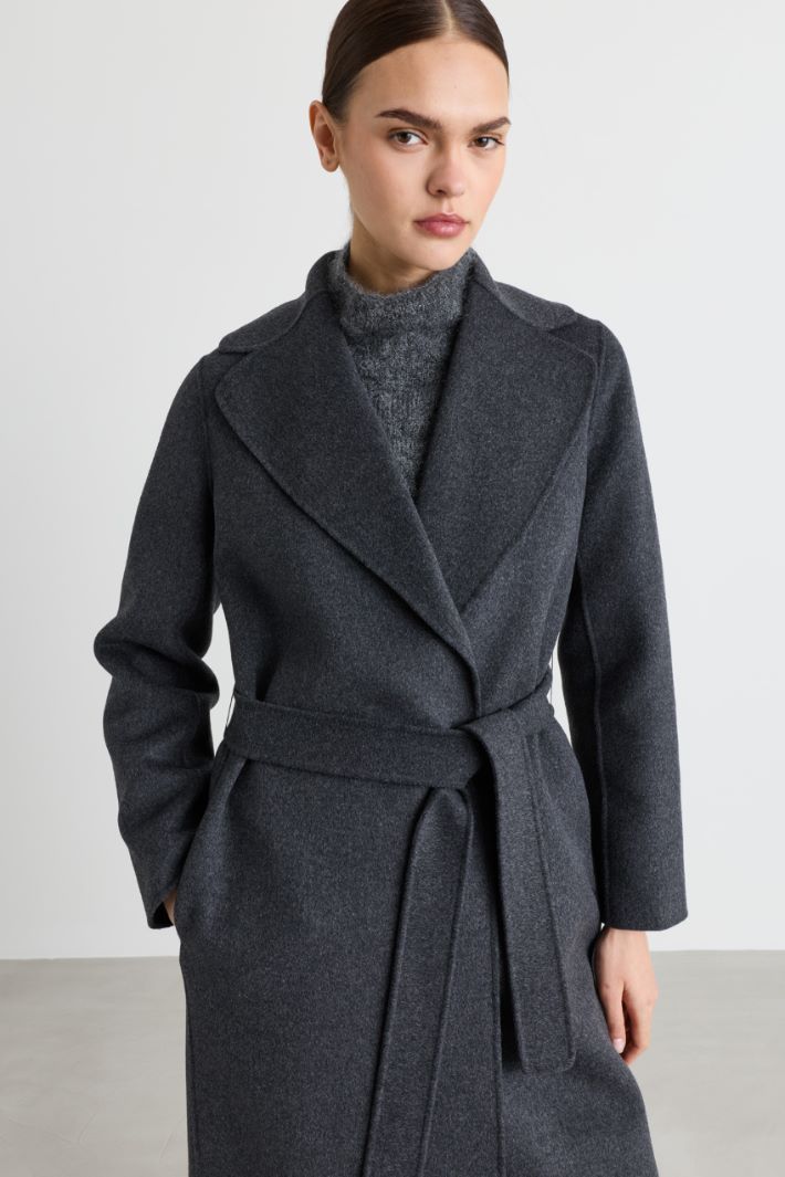 Manteau ceinturé en drap de laine - GRIS - Intrend - 3