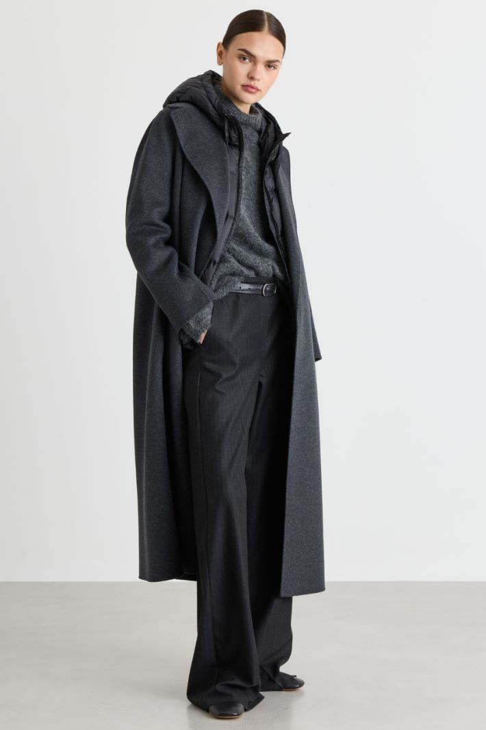 Manteau ceinturé en drap de laine - GRIS - Intrend
