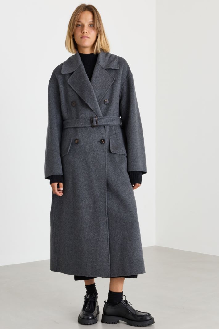 Double-Breasted Drap Coat - GREY - Intrend - 2