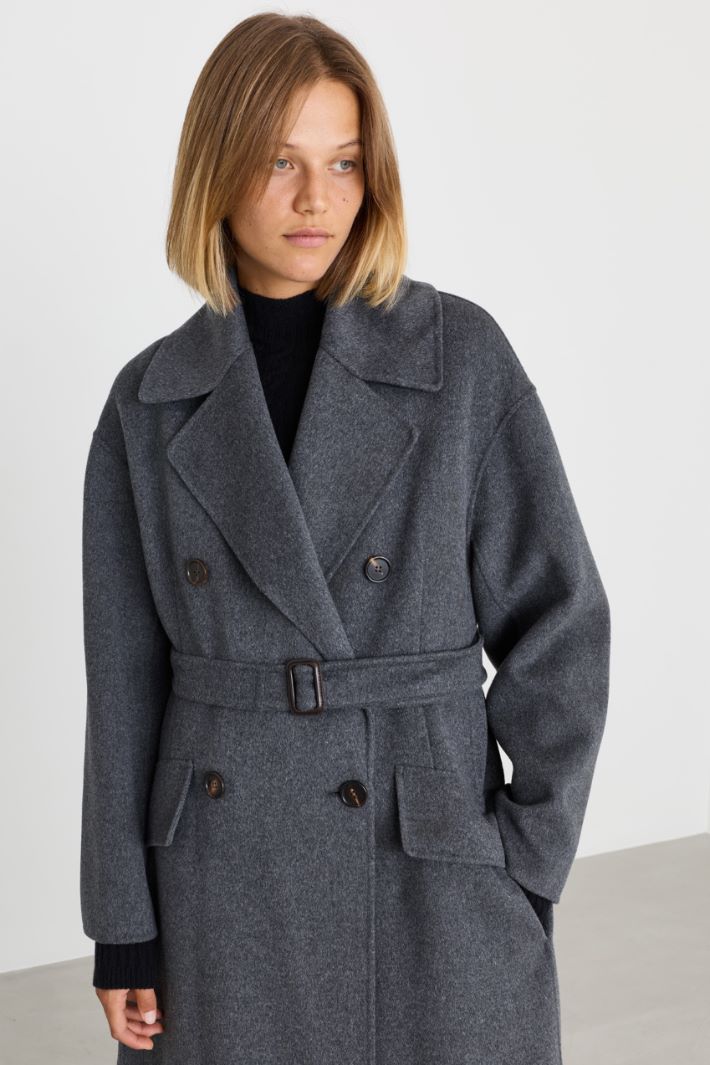 Double-Breasted Drap Coat - GREY - Intrend - 3