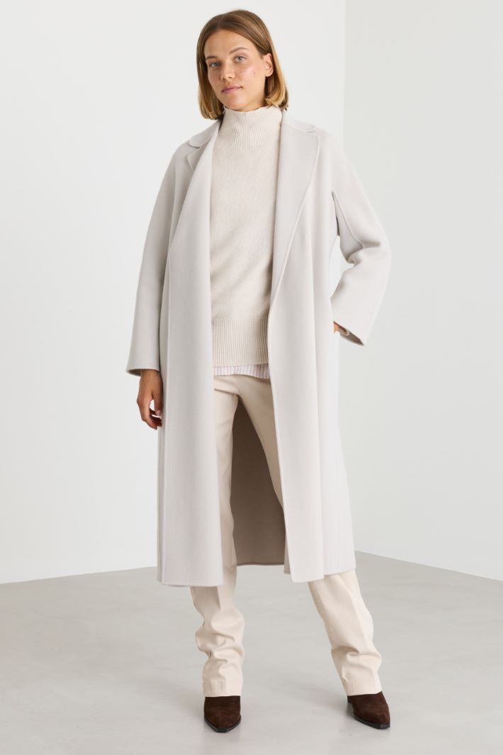 Cappotto in drap con cintura - BIANCO - Intrend