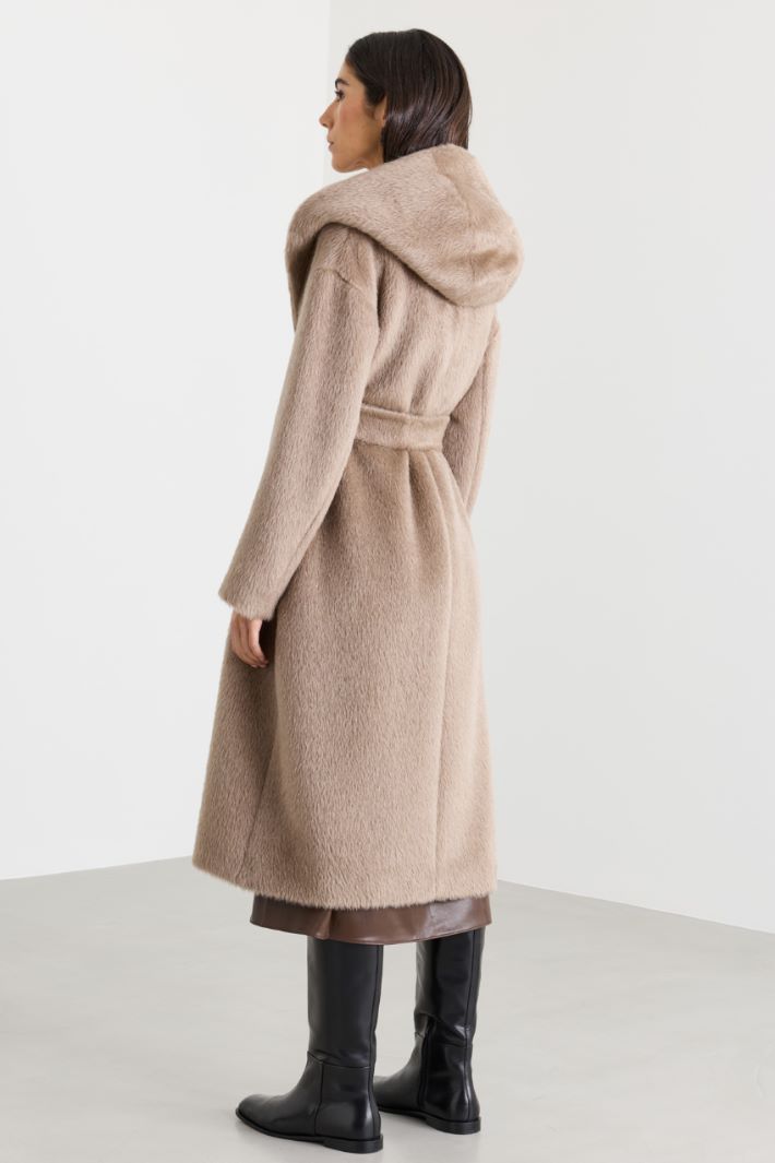 Belted hooded coat - CAMEL - Intrend - 4