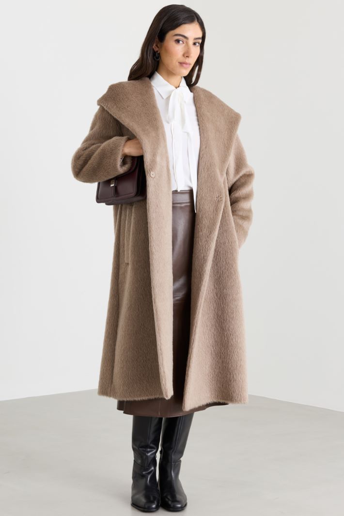 Belted hooded coat - CAMEL - Intrend