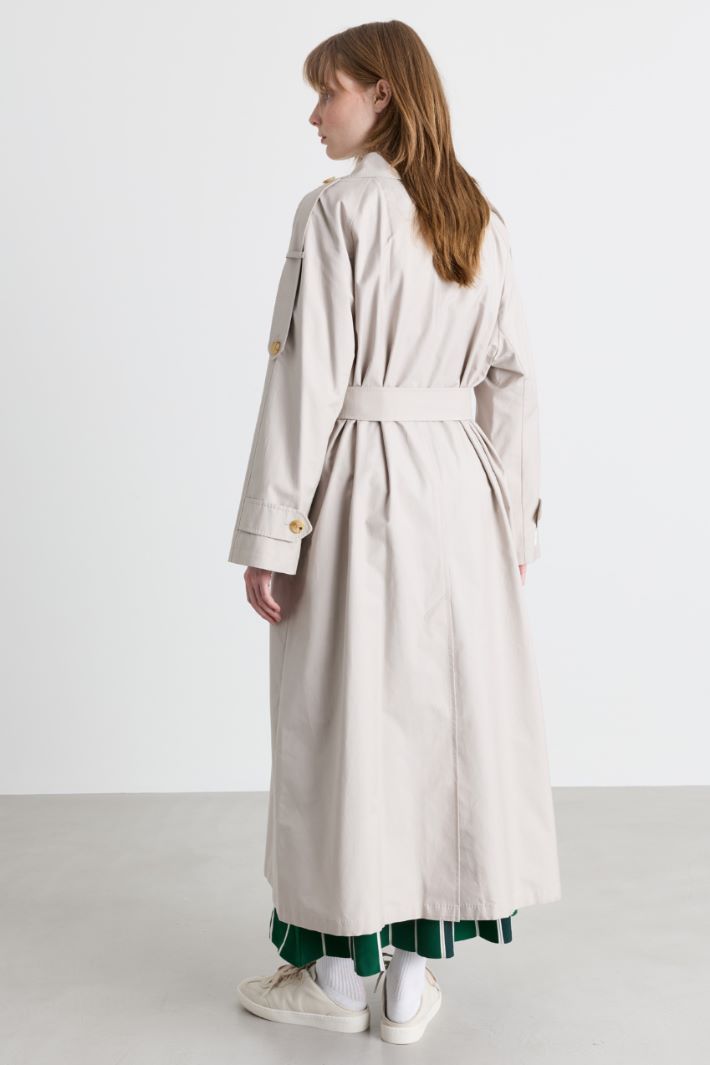 Long Double-Breasted Twill Trench - GREY - Intrend - 4