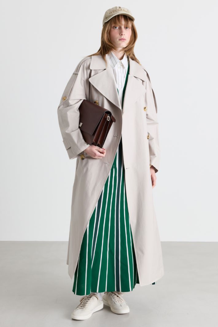 Long Double-Breasted Twill Trench - GREY - Intrend