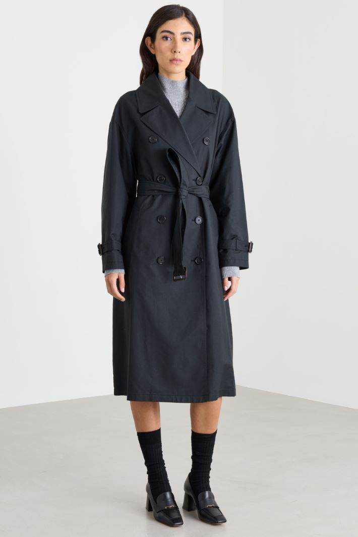 Water-repellent twill trench coat - BLACK - Intrend - 2