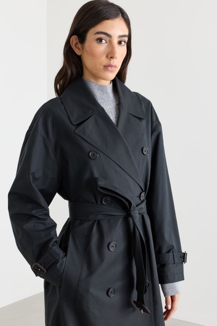 Water-repellent twill trench coat - BLACK - Intrend - 3