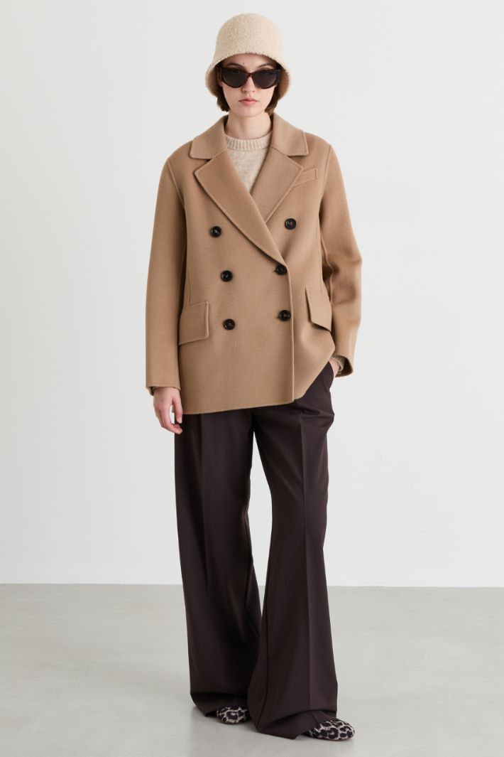 Double-breasted jacket in double-faced cloth - CAMEL - Intrend