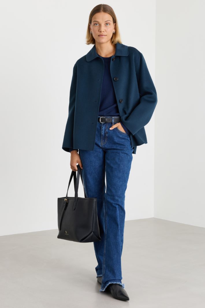 Single-breasted jacket in double-faced cloth - BLUE - Intrend