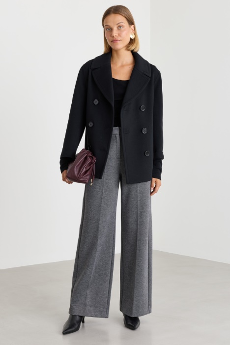 Short double-breasted pure wool coat with wide lapels - Intrend