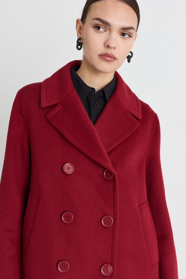 Short double-breasted pure wool coat with wide lapels - RED - Intrend - 3