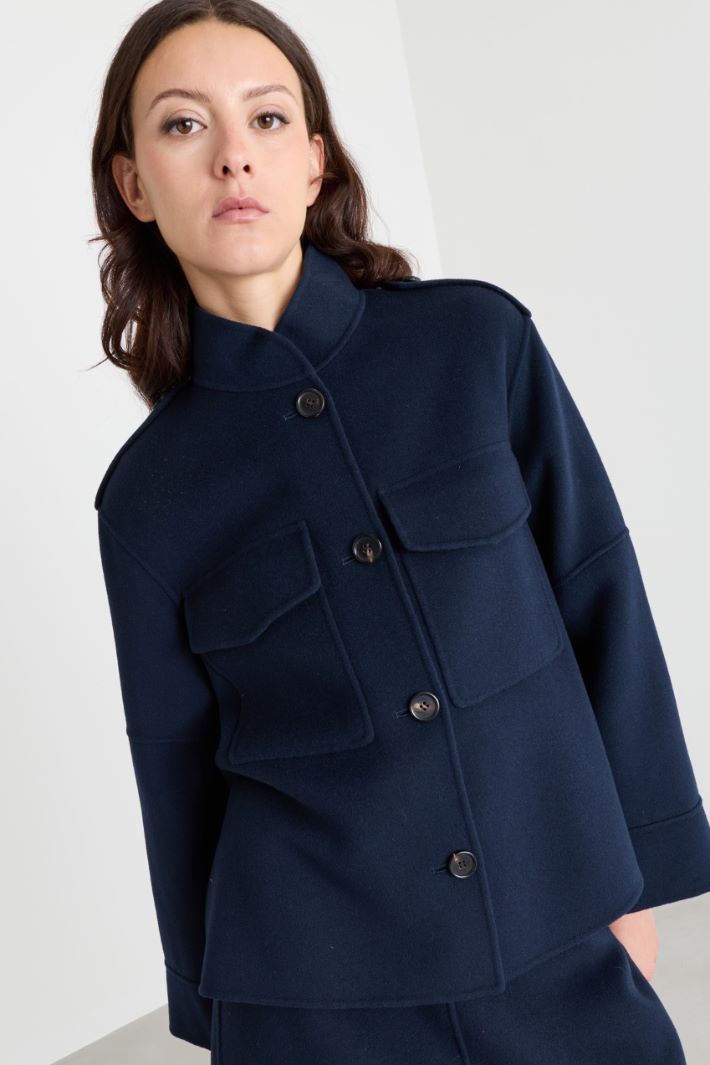 Pure Wool Drap Jacket - BLUE - Intrend - 3
