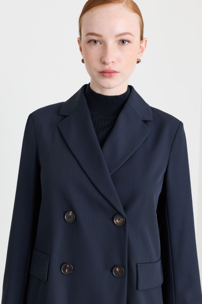 Double-Breasted Pure Wool Crepe Blazer - BLUE - Intrend - 3