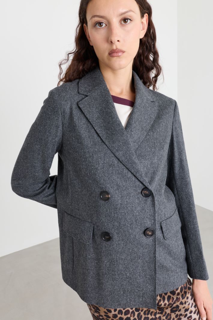 Double-breasted flannel blazer - GREY - Intrend - 3