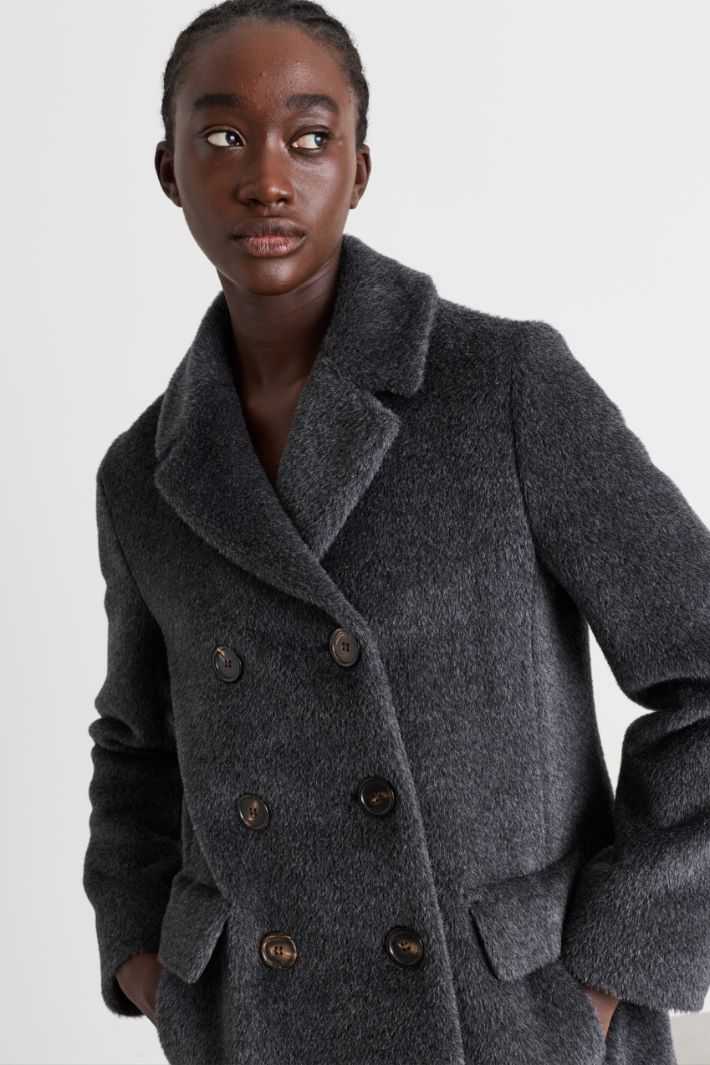 Blazer doppiopetto in tessuto morbido e caldo - GRIGIO - Intrend - 3