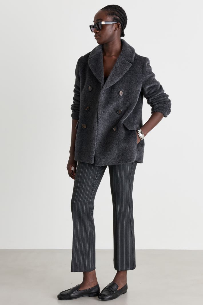 Blazer doppiopetto in tessuto morbido e caldo - GRIGIO - Intrend