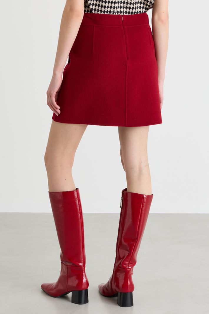 Double-Faced Wool Skirt - RED - Intrend - 4